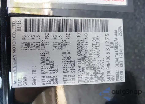 2018 Infiniti Qx60 из США, поврежденный, VIN 5N1DL0MN4JC531275